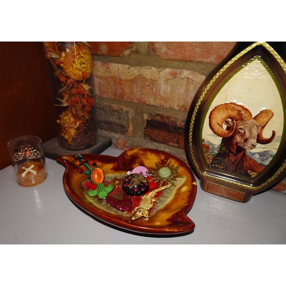 Vintage Ceramic Leaf Serving Dish or Trinket Dish 1970s mcm retro decor atomic - Picture 5 of 12